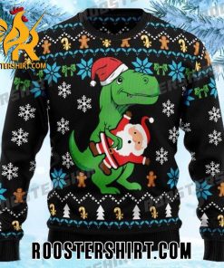 Funny Dinosaur Hugs Santa Claus Doll Ugly Christmas Sweater