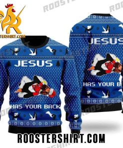 Funny Jesus Has Your Back Jiu Jitsu Ugly Christmas Sweater