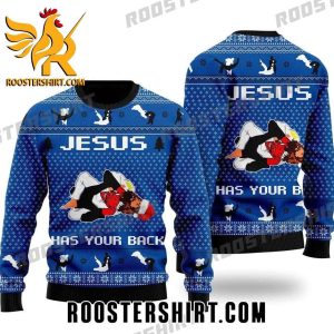 Funny Jesus Has Your Back Jiu Jitsu Ugly Christmas Sweater