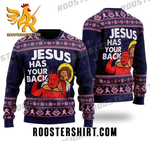 Funny Jesus Has Your Back Ugly Christmas Sweater Gift For Jesus Lover