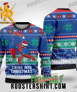 Funny Spiderman Swings With Christmas Lights Ugly Sweater