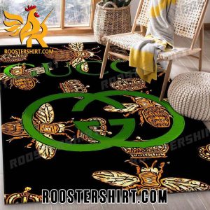Gucci Logo Green Color Mix Bee Gold Luxury Rug Home Decor