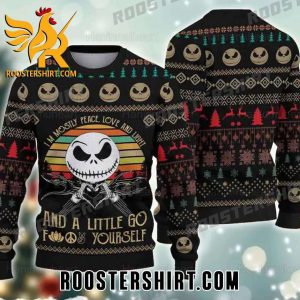Im Mostly Peace Love And Light And A Little Go Fuck Yourself Jack Skellington Nightmare Before Christmas Ugly Sweater