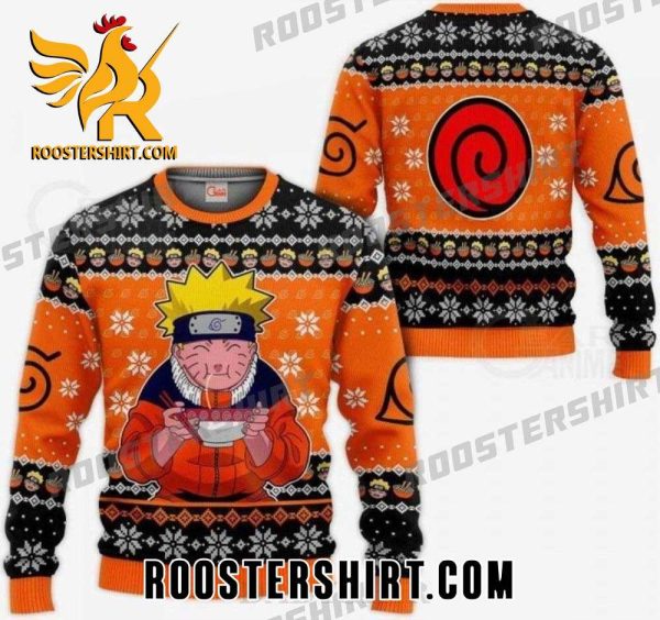 Naruto Eating Ramen With Logo Naruto Pattern Ugly Sweater