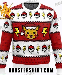 Pikachu Wearing Santa Hat Pokemon Ball Pixel Style Ugly Christmas Sweater