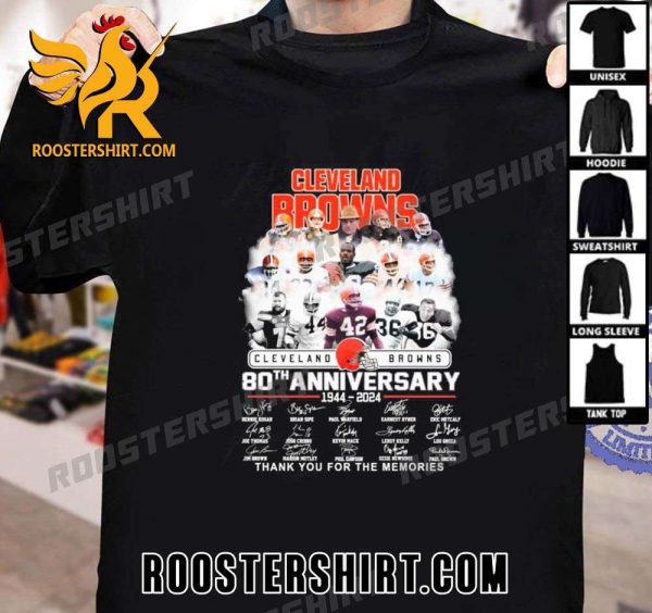 Premium Cleveland Browns 80th Anniversary 1944-2024 Thank You For The Memories Signatures Unisex T-Shirt