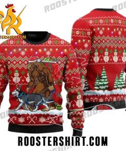 Quality Bigfoot Walking With Husky Ugly Christmas Sweater