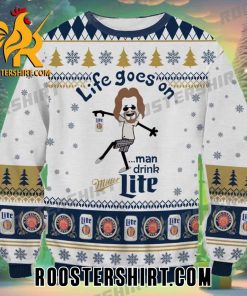 Quality Life Goes On Man Drink Miller Lite Ugly Sweater