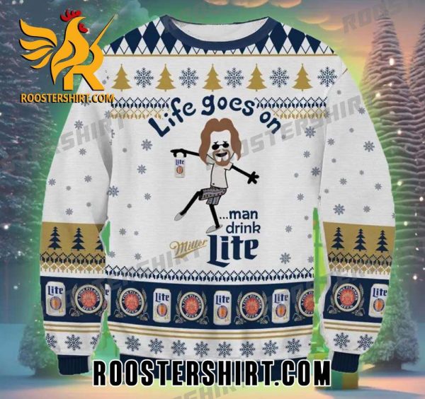 Quality Life Goes On Man Drink Miller Lite Ugly Sweater