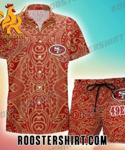 San Francisco 49ers Logo Mix Tribal Pattern Background Hawaiian Shirt