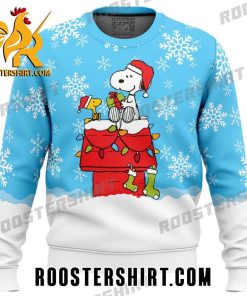 Snoopy gives a gift to Woodstock Ugly Christmas Sweater Gift For Peanuts Fans