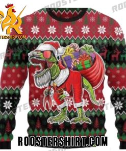 T Rex Santa Claus Goes To Deliver Gifts Dinosaur Ugly Christmas Sweater