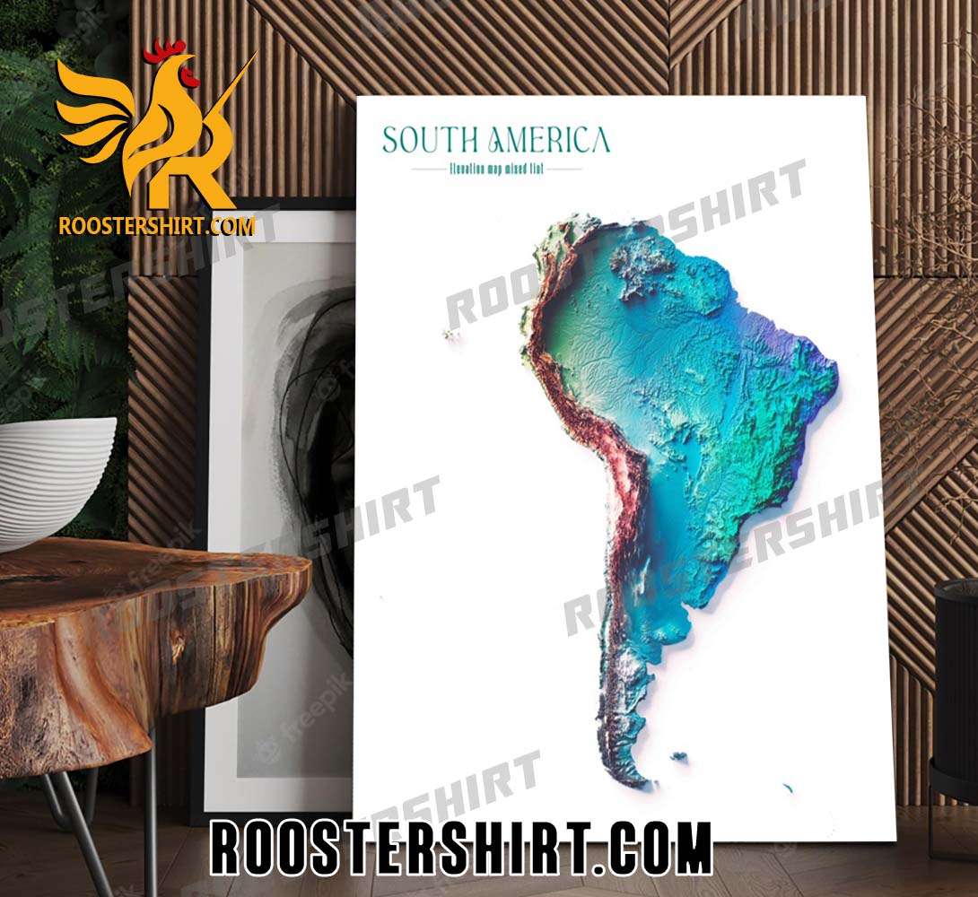 Topography map of South America Poster Canvas