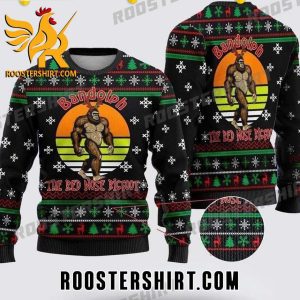 Bandolph The Red Nose Bigfoot Ugly Chirstmas Sweater With Sunset Retro Style
