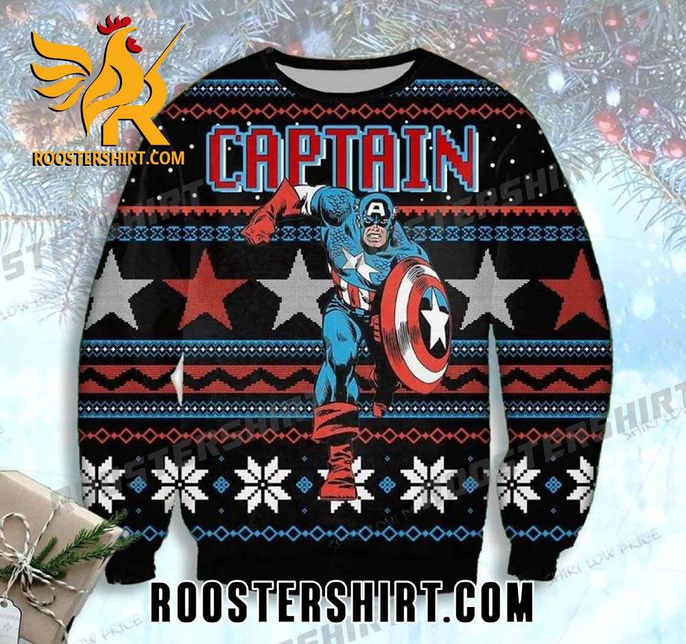 Captain America Marvel Ugly Christmas Sweater Comic Style