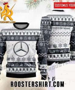 Custom Name Behind Mercedes-AMG PETRONAS F1 Team Logo Ugly Christmas Sweater Black White