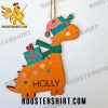 Custom Name Dinosaur Orange Wearing Santa Hat Ornament