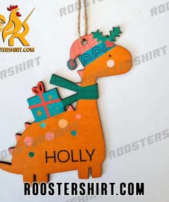 Custom Name Dinosaur Orange Wearing Santa Hat Ornament