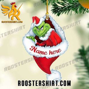 Custom Name Grinch In Santa Hat Christmas Ornament