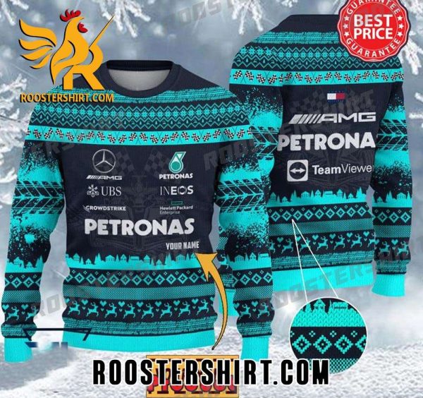 Custom Name Mercedes-AMG PETRONAS F1 Team Official Ugly Christmas Sweater