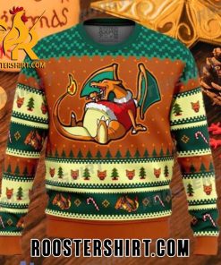 Funny Pokemon Eating Candy Cane Charizard Ugly Christmas Sweaters