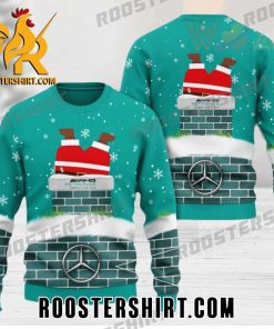 Funny Santa Claus gets into the chimney Mercedes-AMG PETRONAS F1 Team Ugly Christmas Sweater