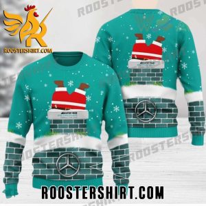 Funny Santa Claus gets into the chimney Mercedes-AMG PETRONAS F1 Team Ugly Christmas Sweater