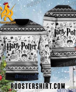 Harry Potter Pattern Vecter Black And White Ugly Christmas Sweater