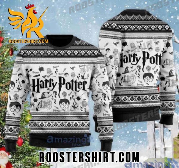 Harry Potter Pattern Vecter Black And White Ugly Christmas Sweater