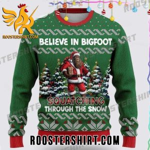 Hot Trend Bigfoot Squatching Through The Snow Ugly Christmas Sweater