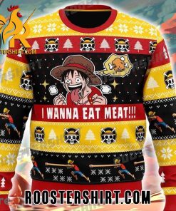 I Want To Eat Meat Luffy One Piece Ugly Christmas Sweater Gift For Anime Fans