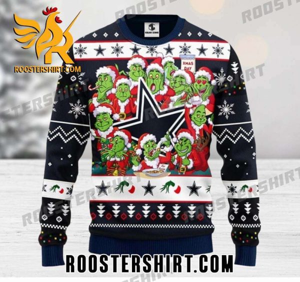 Limited Edition Dallas Cowboys 12 Grinch Xmas Day Xmas Ugly Christmas Sweater