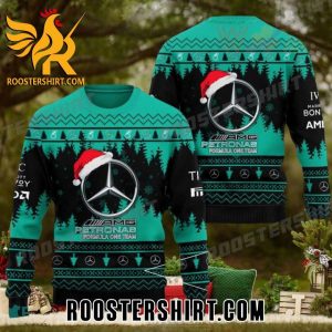 Mercedes-AMG PETRONAS F1 Logo Wearing Santa Hat Ugly Christmas Sweater