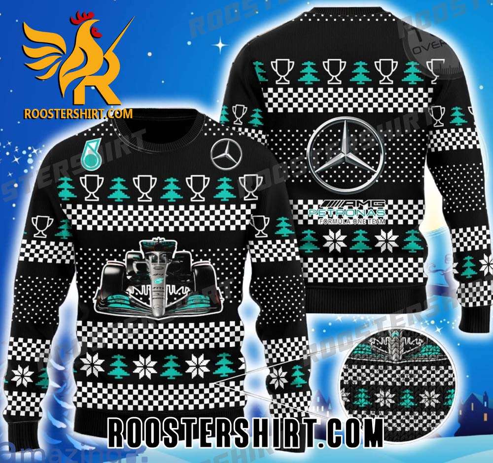 Mercedes AMG Petronas F1 Team Championship Logo Pattern Cup Trophy Ugly Christmas Sweater