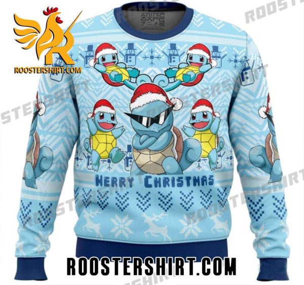 Merry Christmas Squirtle Wearing Santa Hat Ugly Sweater
