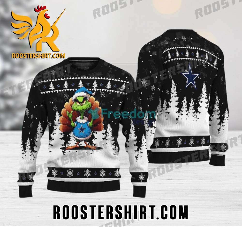 New Design Dallas Cowboys Black Grinch Turkey Disguise Thankgiving Ugly Christmas Sweater