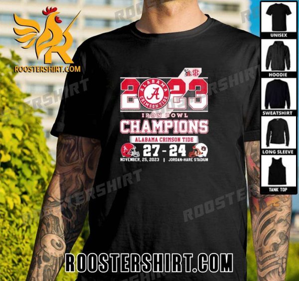 Premium Alabama Crimson Tide Wins 27-24 Auburn Tigers 2023 Iron Bowl Champions Final Score Unisex T-Shirt