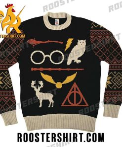 Premium Harry Potter Owl Deathly Hallows Sign Black Ugly Christmas Sweater