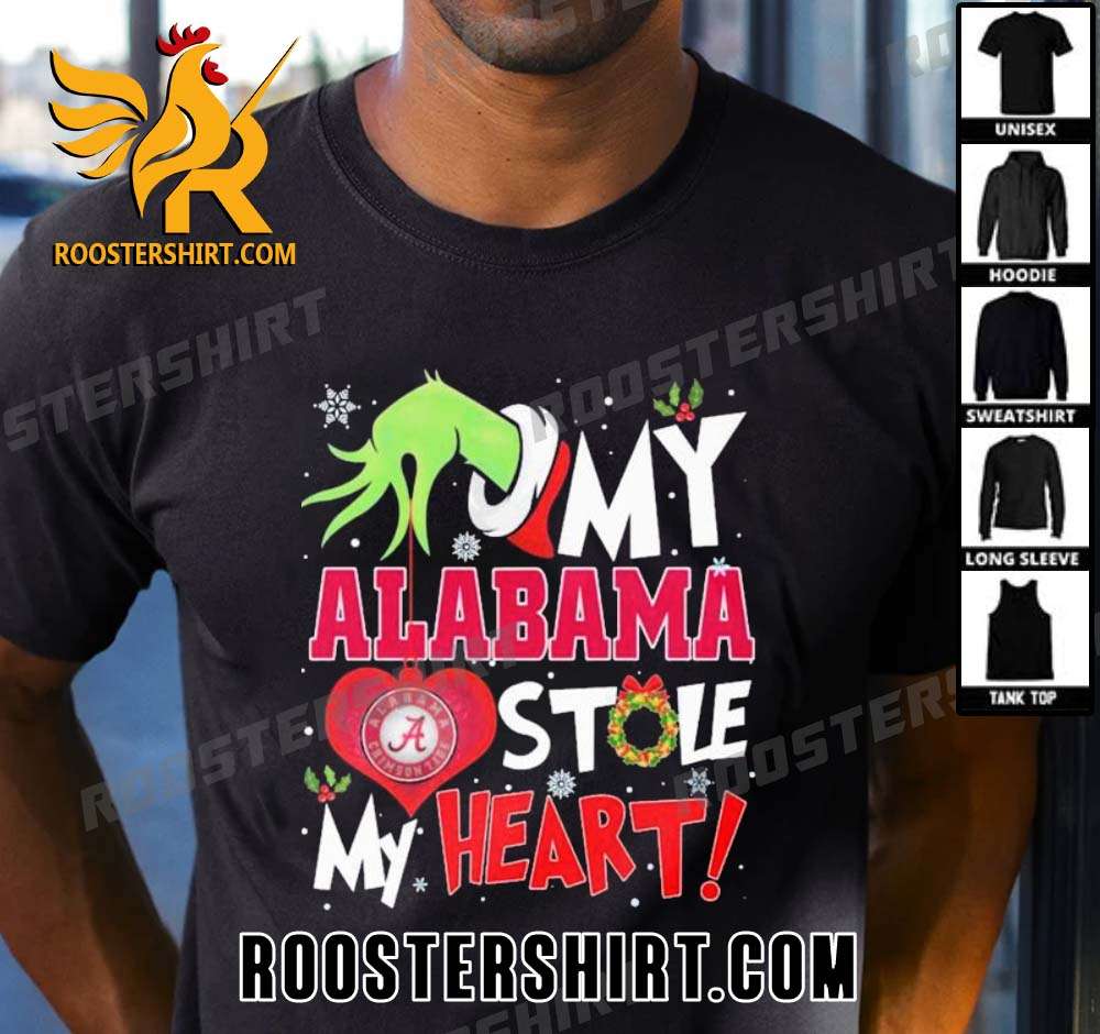 Quality Grinch Hand Hold Alabama Crimson Tide Stole My Heart Christmas Unisex T-Shirt