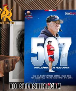 Bill Belichick Patriots Passes George Halas 506 For Second All Time As Head Coach Of A Game Poster Canvas