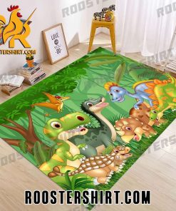 Green Forest Cartoon Dinosaur Rug For Bedroom Kids