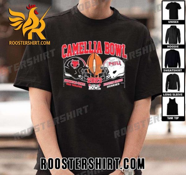 Premium 2023 Camellia Bowl Game Arkansas State Red Wolves VS Northern Illinois Huskies Dueling Helmet College Football Bowl Unisex T-Shirt