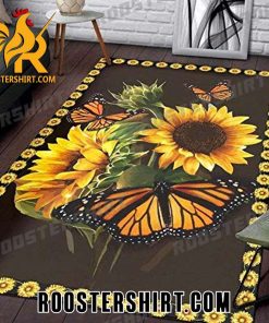 Premium Beautiful Sunflower and Butterfly Area Rug For Living Room