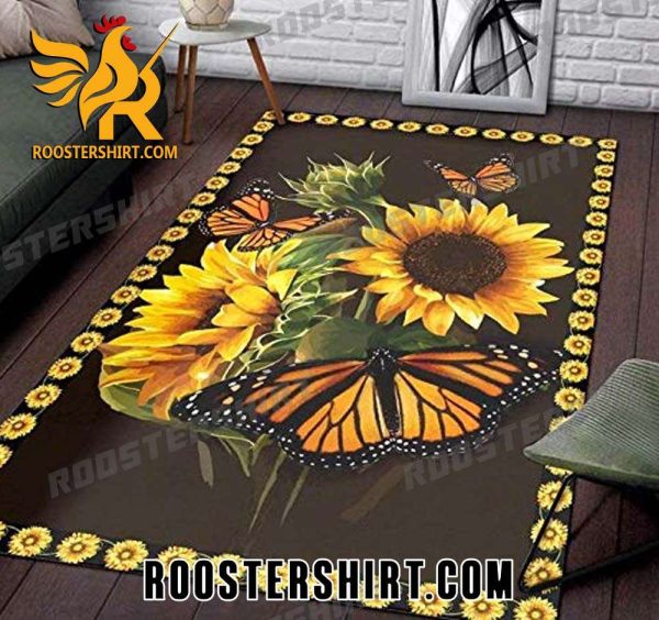 Premium Beautiful Sunflower and Butterfly Area Rug For Living Room