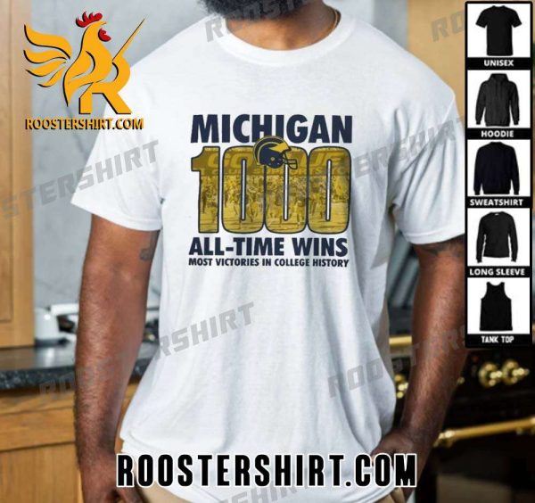 Premium NCAA Michigan Wolverines Football Yellow 1000 Wins Unisex T-Shirt