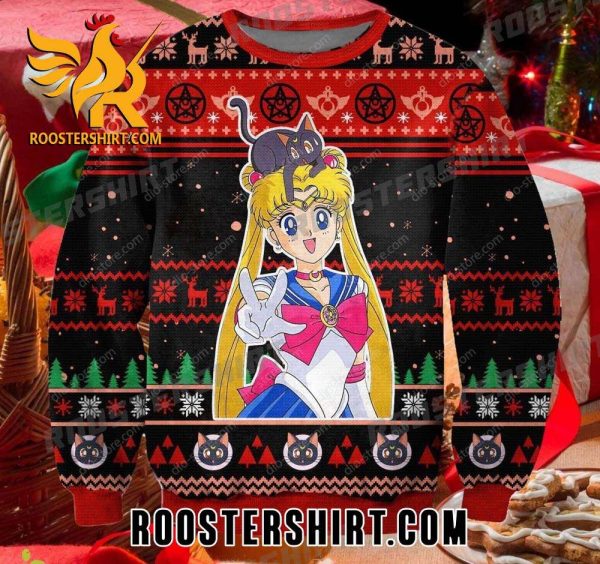 Premium Sailor Moon and Luna Cat Ugly Christmas Sweaters