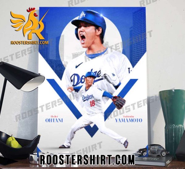 Quality Shohei Ohtani And Yoshinobu Yamamoto Samurai Japan LA Dodgers Poster Canvas