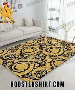 Quality Versace Gold And Black Background Rug For Living Room