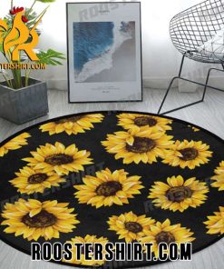 Sunflower Pattern Black Background Rug Home Decor