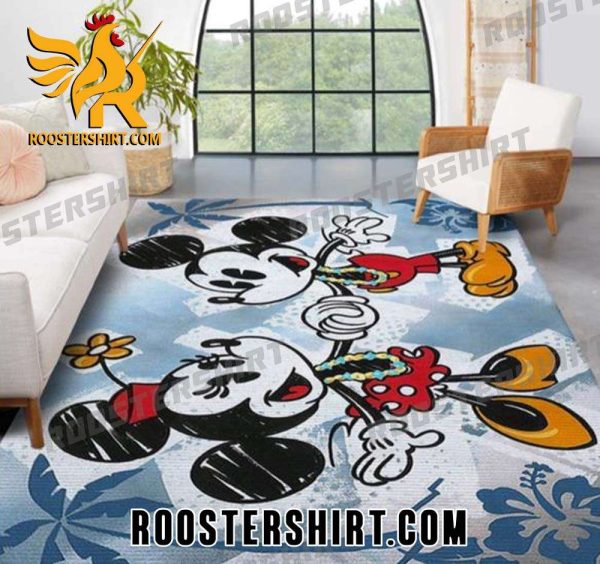 Tropical Mickey Mouse And Minnie Mouse Aloha Art Style Rug Home Decor